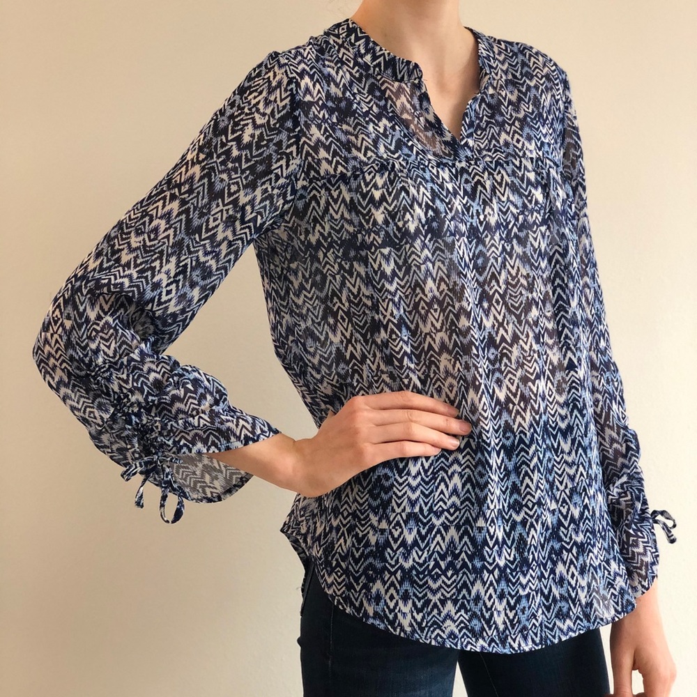 Blue Patterned Lightweight Blouse - image 1